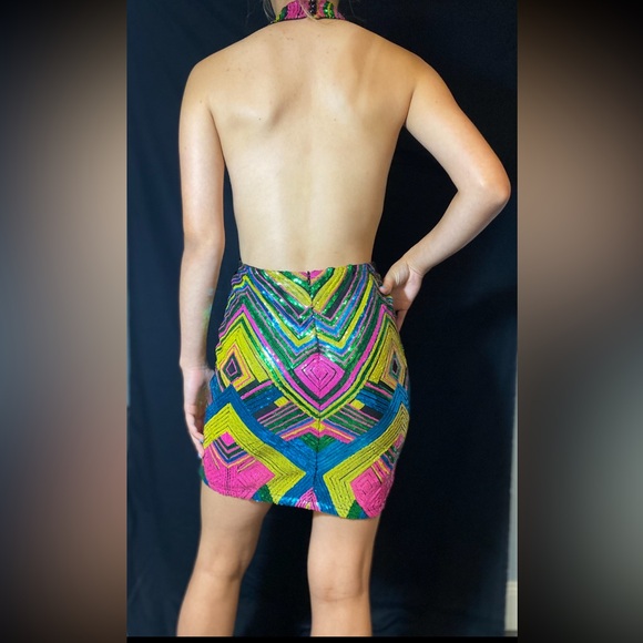 Fashion nova dress, mini multicoloured sequin party cocktail dress - Picture 4 of 16